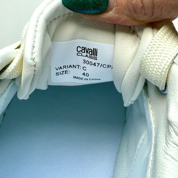 NWT Roberto Cavalli “Cavalli Class” logo hardware white low top sneaker  Size 40 - Picture 11 of 15